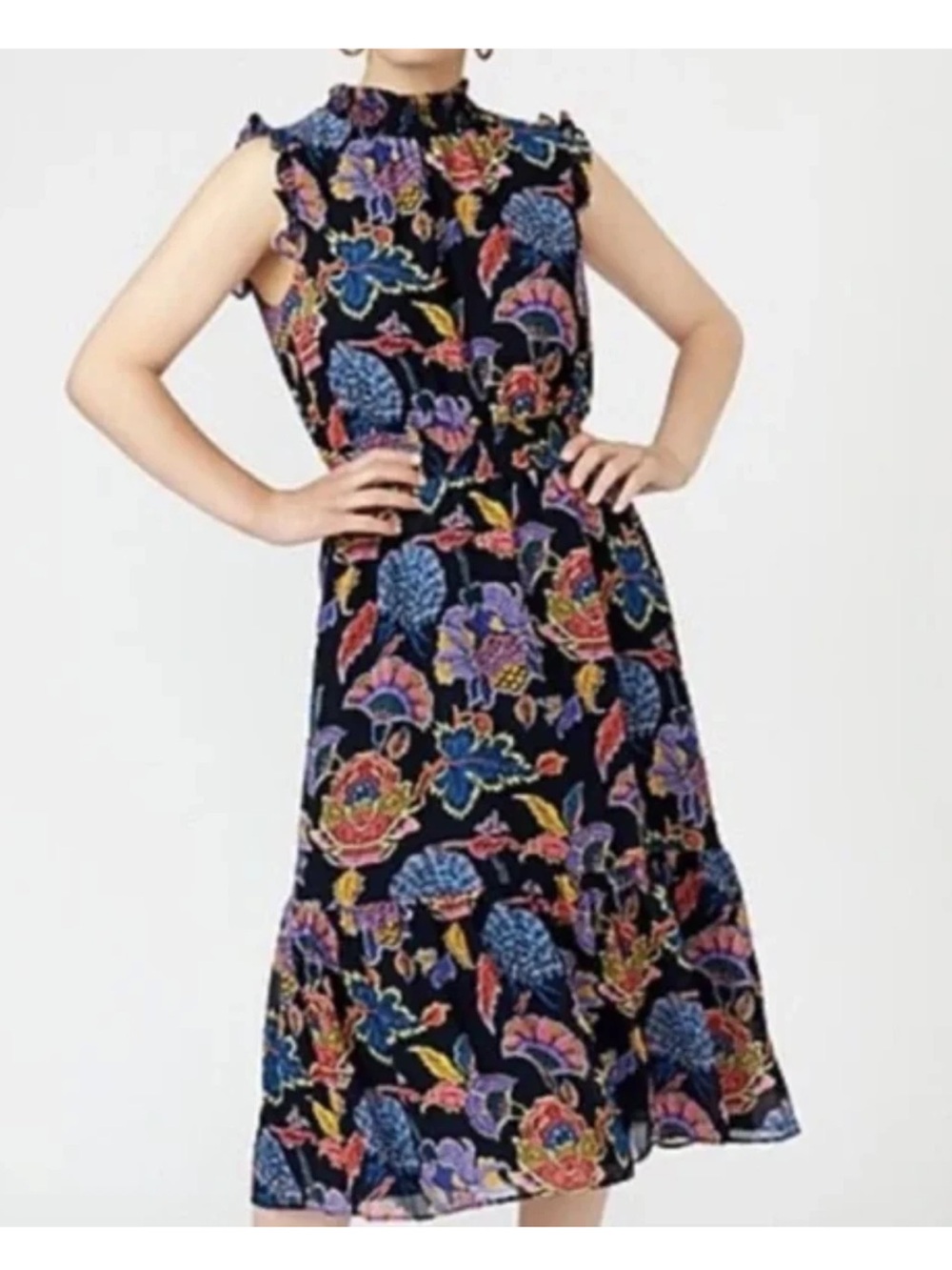 J Crew Colorful Floral Paisley Print Mock Neck Smocked Midi Dress Size XXL Gentl